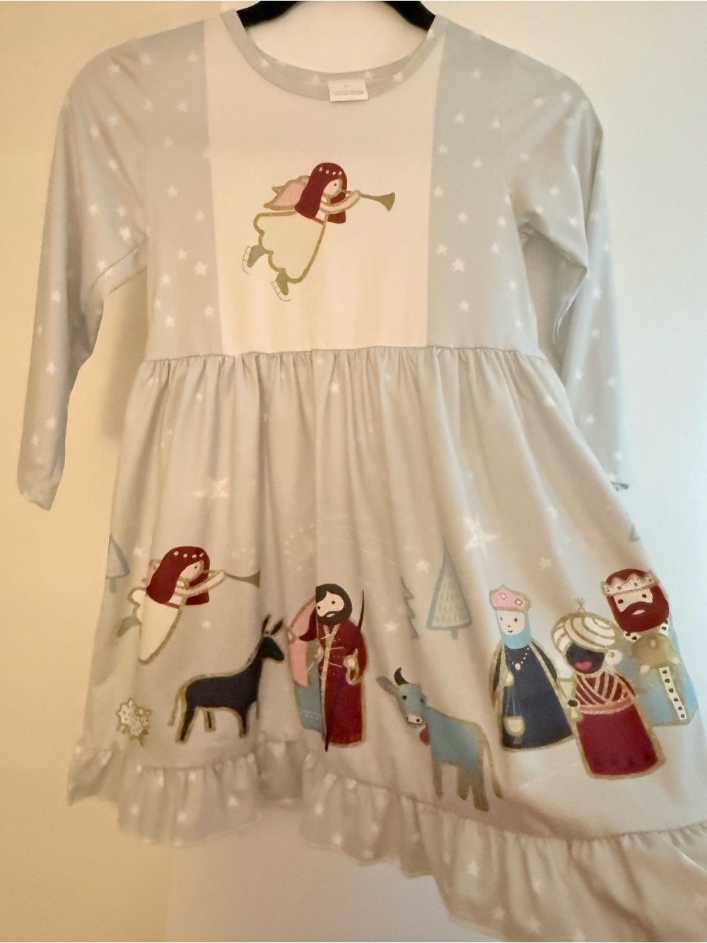 Children's Nativity Dress in Light Gray with Multi-Color Print